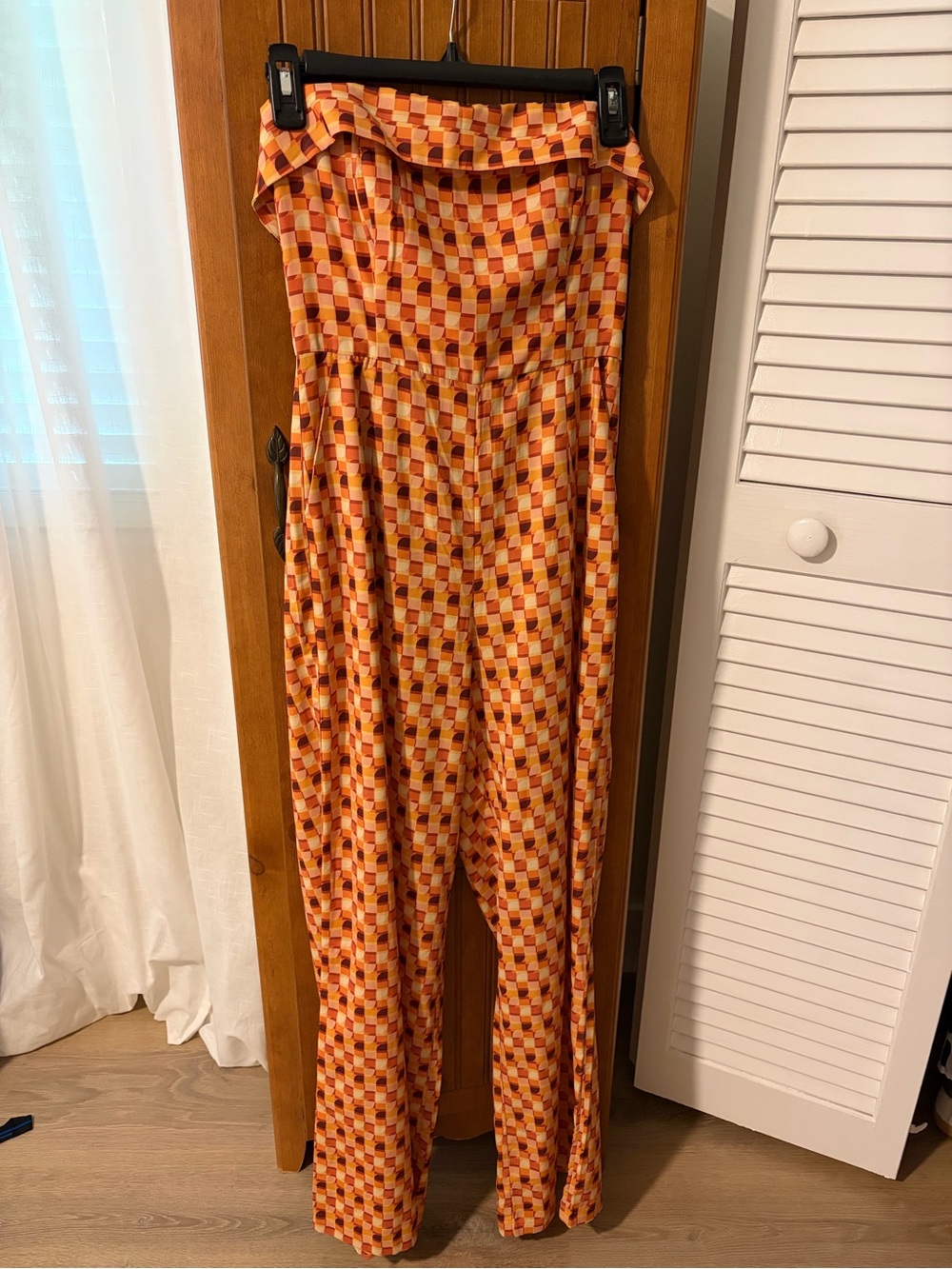 Strapless Wide-Leg Orange Multi Print Jumpsuit